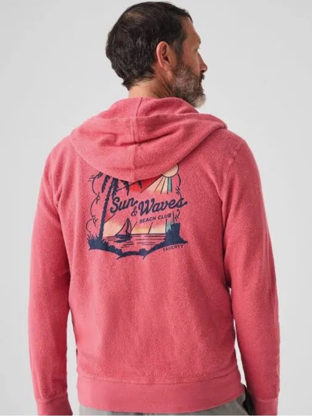 Faherty Zip Up Hoodie Jacket Beach Fleece Coral Pink Men’s Size Large
